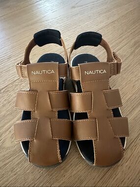 Kid Nautica Tan/Brown Leather Multi-Strap Sandals Size 12